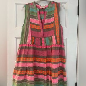 Elan Pink, Orange & Green Geometric Tiered Mini Dress